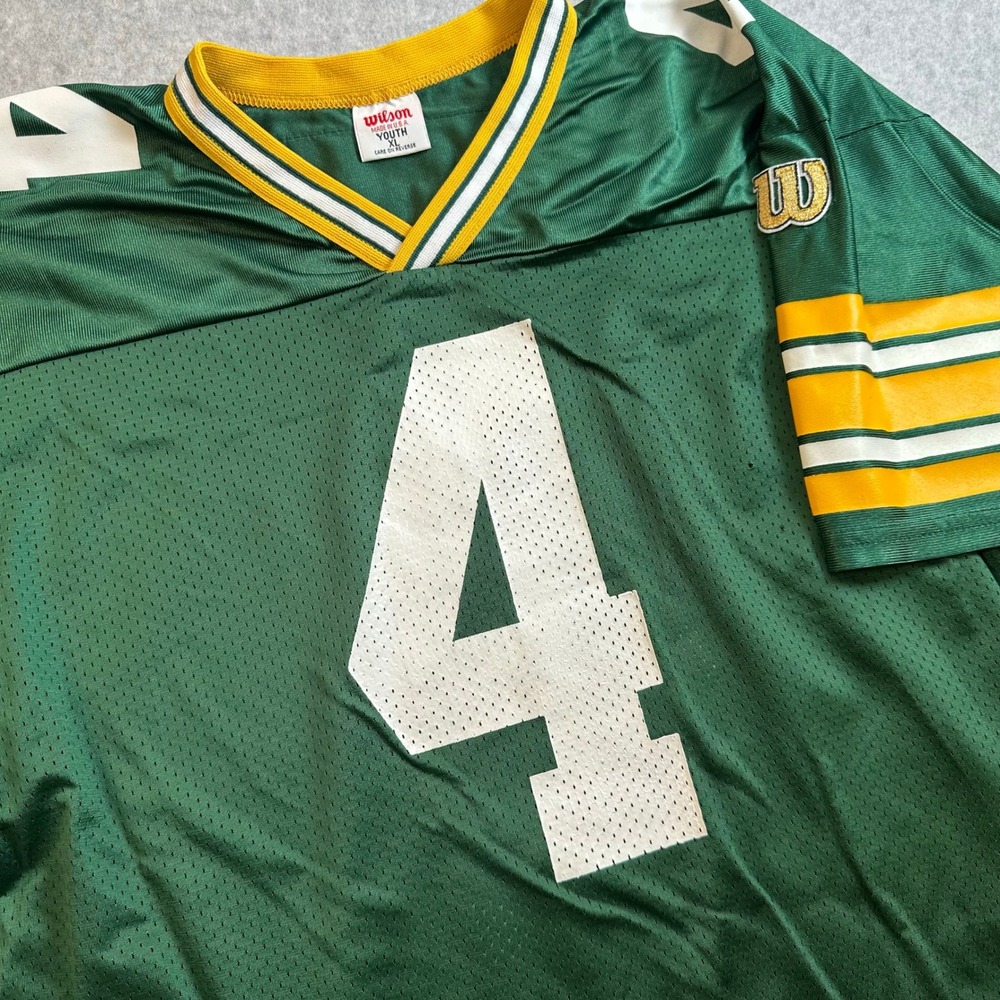 Vintage Wilson Green Bay Packers Jersey Youth XL 18-20 Brett Favre 4 Green USA